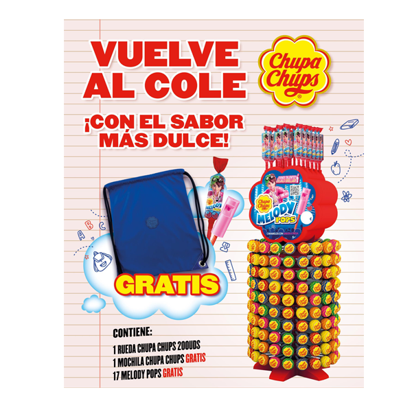 Lote Chupa Chups ( Rueda 200u/ gratis 17 melody pops y mochila.