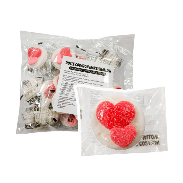 Doble corazon rosa marshmallow 18 g (18 ud) Sidral