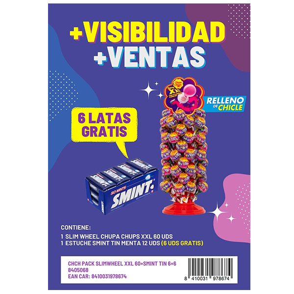 Pack Slim Wheel XXL (60 ud) + estuche Smint Tin Menta (12 ud) Chupa Chups