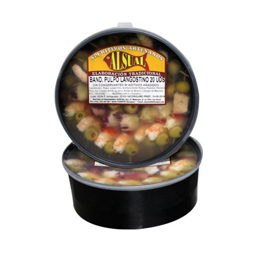 [8437006699013] Banderilla aceituna pulpo y langostino 820 g Alsual